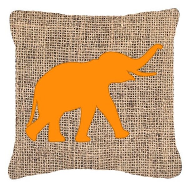 Carolines Treasures Carolines Treasures BB1011-BL-OR-PW1414 14 x 14 in. Elephant Burlap and Orange Decorative Fabric Pillow - BB1011-BL-OR-PW1414