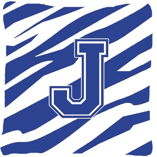 Carolines Treasures Carolines Treasures CJ1034-JPW1414 14 x 14 in. Monogram Initial J Tiger Stripe Blue and White Fabric Decorative Pillow - CJ1034-JPW1414