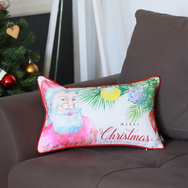 Gfancy Fixtures Multi Color Christmas Santa Printed Decorative Throw Pillow Cover - 20 x 12 in. - GF3672872