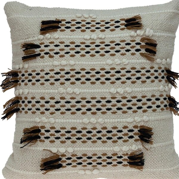 Homeroots 17.72 x 17.72 x 4 in. Creamy & Beige Textured Throw Pillow - 383181