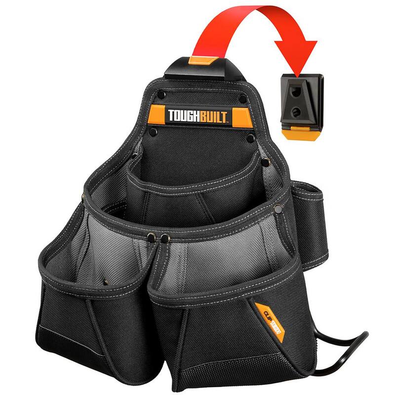 TOUGHBUILT ClipTech Framer's Pouch in Black with robust, 9-pocket construction and heavy duty hammer and pry bar loops - TB-CT-02