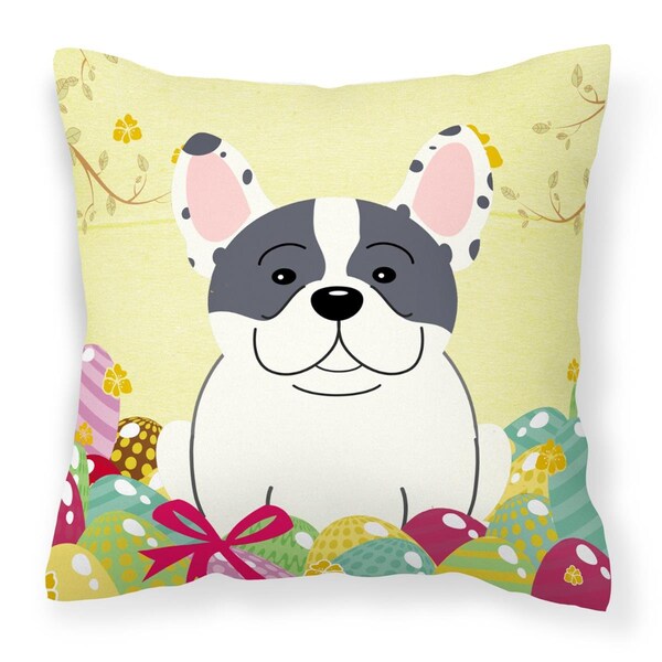 Jensendistributionservices Easter Eggs French Bulldog Piebald Fabric Decorative Pillow - MI2551910