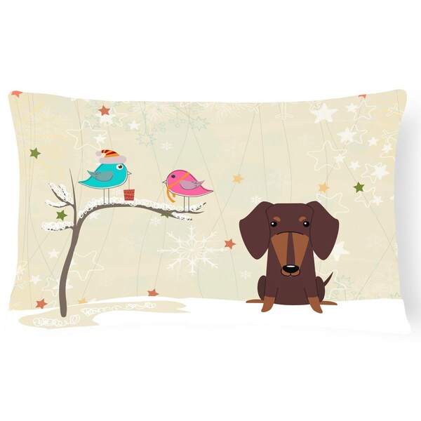 Jensendistributionservices Christmas Presents Between Friends Dachshund Chocolate Canvas Fabric Decorative Pillow - MI2549901