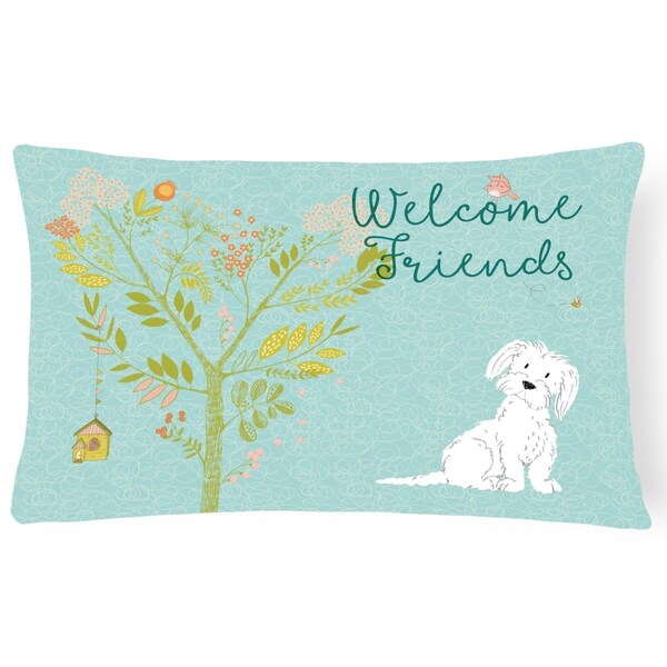 Carolines Treasures Welcome Friends Maltese Canvas Fabric Decorative Pillow, 12 x 16 in. - CA68870