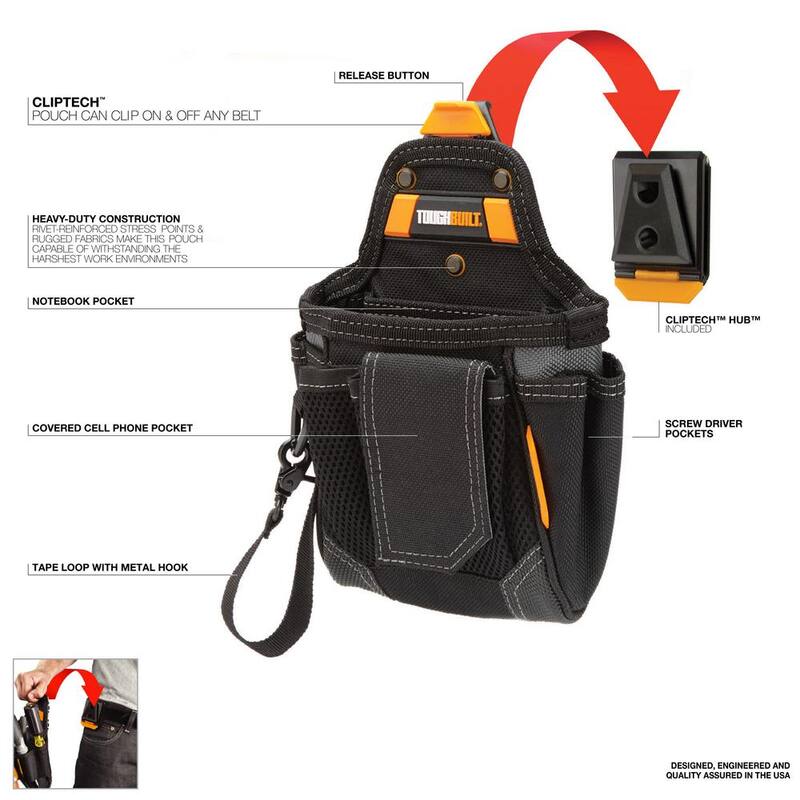 TOUGHBUILT 7.5" Warehouse Pouch in Black with 9 pockets, heavy duty tape loop and rugged reinforced construction - TB-CT-32-A