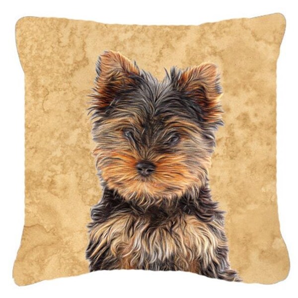 Carolines Treasures Carolines Treasures KJ1230PW1414 Yorkie Puppy And Yorkshire Terrier Indoor & Outdoor Fabric Decorative Pillow - KJ1230PW1414