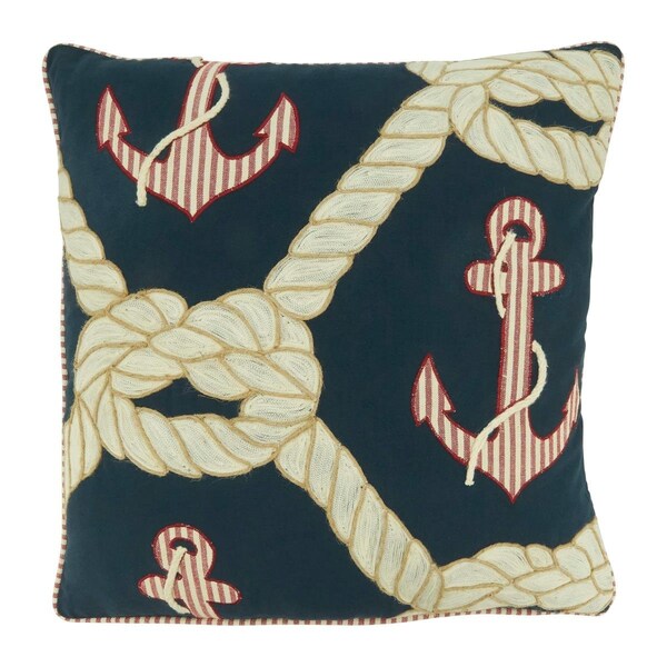 Rlm Distribution 18 in. Down Filled Anchor & Rope Throw Square Pillow Navy Blue - HO3765394
