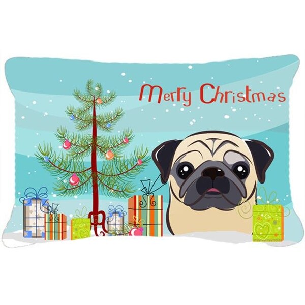 Carolines Treasures Carolines Treasures BB1634PW1216 Christmas Tree & Fawn Pug Fabric Decorative Pillow - BB1634PW1216
