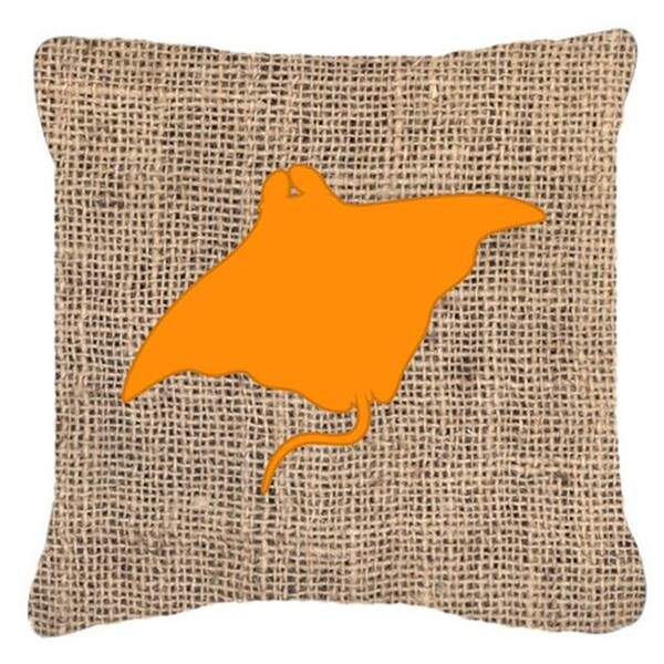 Carolines Treasures Carolines Treasures BB1014-BL-OR-PW1414 14 x 14 in. Manta ray Burlap and Orange Decorative Fabric Pillow - BB1014-BL-OR-PW1414