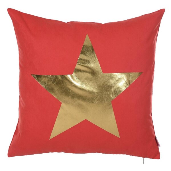 Homeroots Happy Square Gold Star Printed Decorative Throw Pillow Cover, Multi Color - 18 x 18 in. - 355516