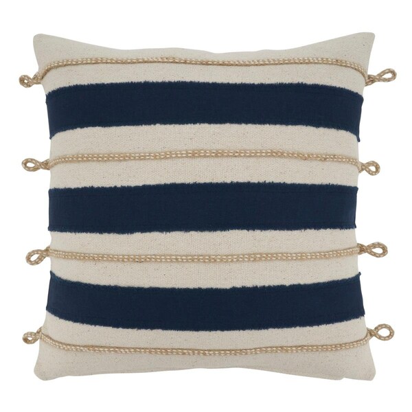 Rlm Distribution SARO  18 in. Square Navy Blue Rope Applique Throw Pillow Cover - HO2658299