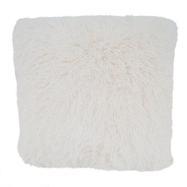 Vecindario 18 in. Classic Fax Fur Square Throw Pillow with Poly Filling, Ivory - VE3202443