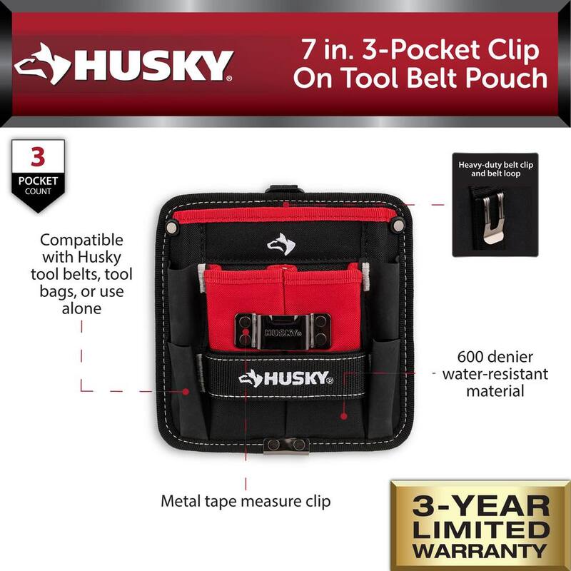 Husky 7 in. 3-Pocket Clip On Tool Belt Pouch - HD55200-TH