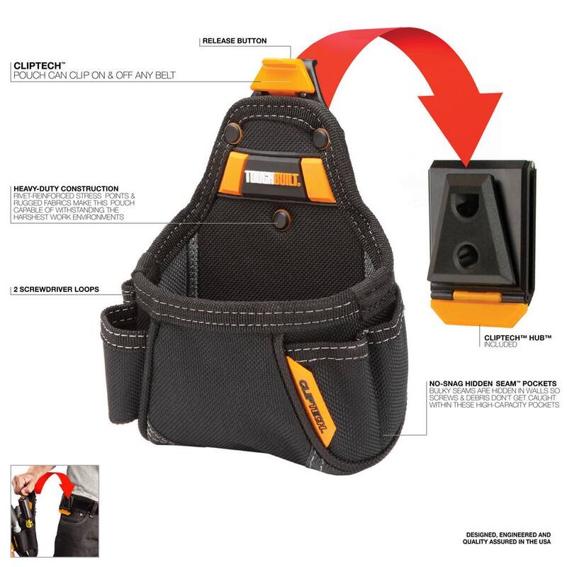TOUGHBUILT Tape Measure/All Purpose Pouch in Black with ClipTech adaptability and 6-layer No-Snag Hidden-Seam construction - TB-CT-25