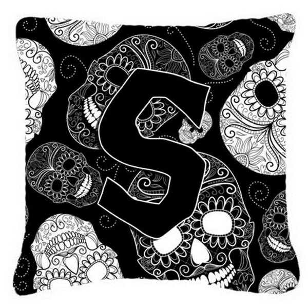 Carolines Treasures Carolines Treasures CJ2008-SPW1818 Letter S Day Of The Dead Skulls Black Canvas Fabric Decorative Pillow - CJ2008-SPW1818