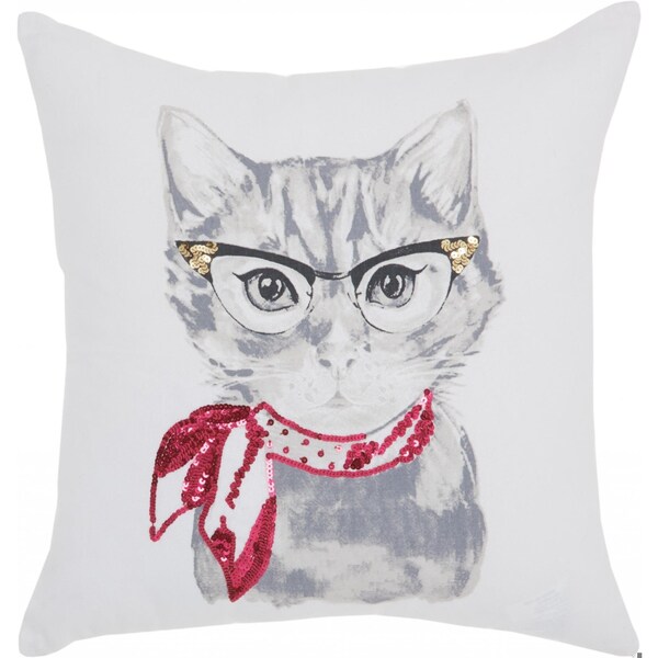 Homeroots 18 x 18 in. White & Red Cool Kitty Throw Pillow - 386614