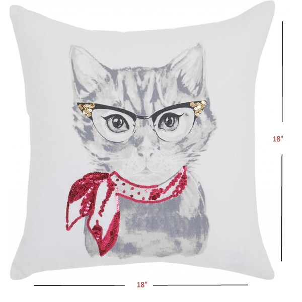 Homeroots 18 x 18 in. White & Red Cool Kitty Throw Pillow - 386614
