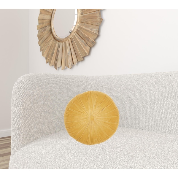 Homeroots 16 x 16 in. Mustard Tufted Round Throw Pillow - 386289