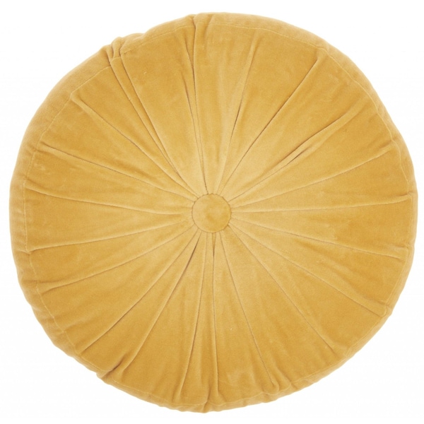 Homeroots 16 x 16 in. Mustard Tufted Round Throw Pillow - 386289