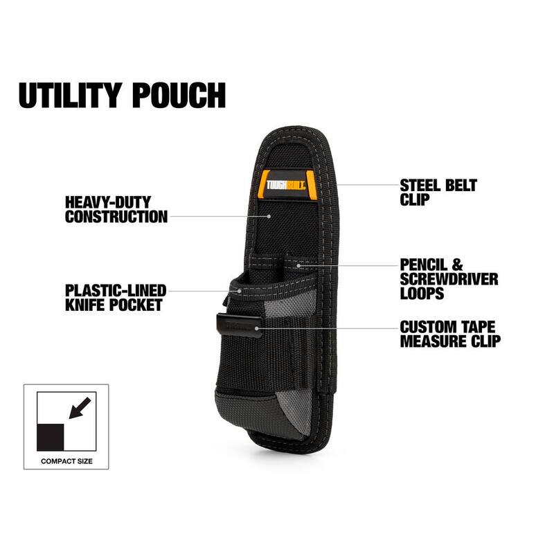 TOUGHBUILT Utility Pouch, Black with 5 pockets and loops including plastic-lined utility knife pocket - TB-30