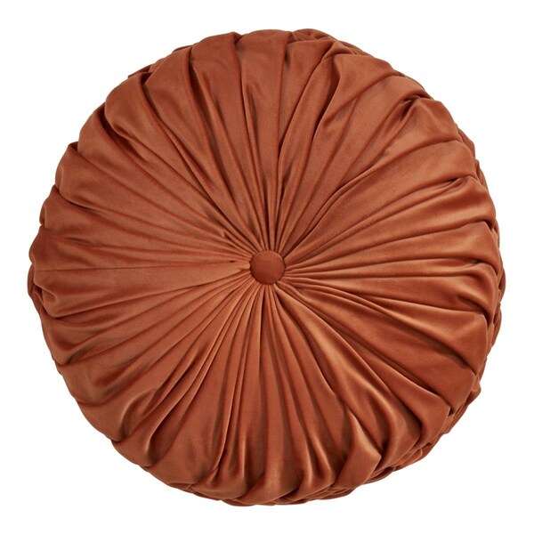 Rlm Distribution 14 in. Round Velvet Pintucked Throw Poly Filled Pillow, Rust - HO2658825
