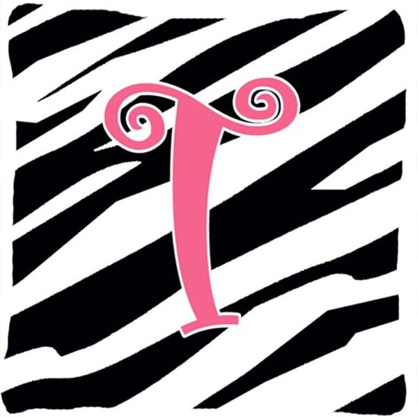 Carolines Treasures Carolines Treasures CJ1037-TPW1414 14 x 14 in. Monogram Initial T Zebra Stripe and Pink Fabric Decorative Pillow - CJ1037-TPW1414