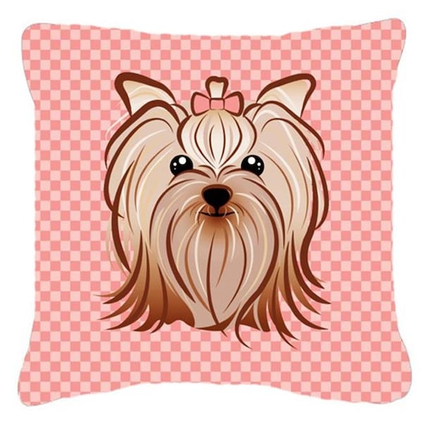 Carolines Treasures Carolines Treasures BB1138PW1414 Pink Checkered Yorkie And Yorkshire Terrier Indoor & Outdoor Fabric Decorative Pillow - BB1138PW1414