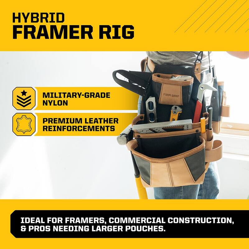 FIRM GRIP Build-A-Rig Hybrid Leather/Nylon Framer Tool Rig - Size Small/Medium - FG-50890-GHS