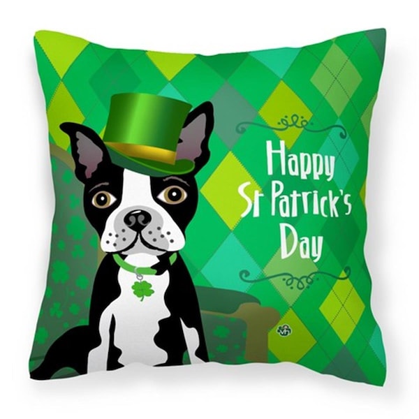 Carolines Treasures St Patricks Day Boston Terrier Fabric Decorative Pillow, 14 x 3 x 14 in. - CA65585