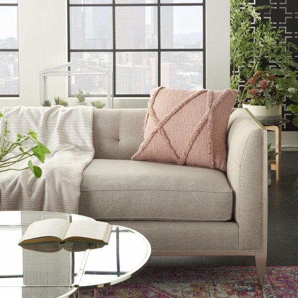 Homeroots 18 x 18 in. Boho Chic Blush Pink Textured Lines Throw Pillow - 386304