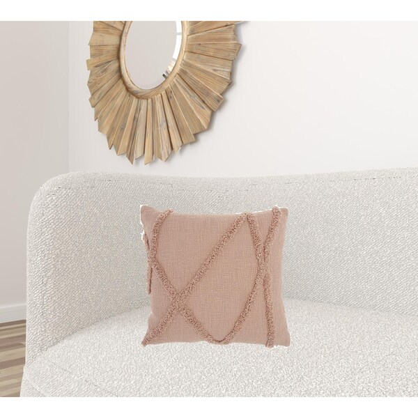 Homeroots 18 x 18 in. Boho Chic Blush Pink Textured Lines Throw Pillow - 386304