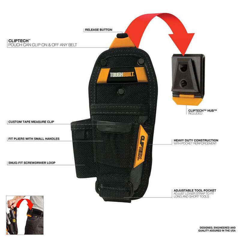 TOUGHBUILT Small Pliers Pouch in Black with ClipTech Hub and adjustable bottom pliers pocket - TB-CT-35-S