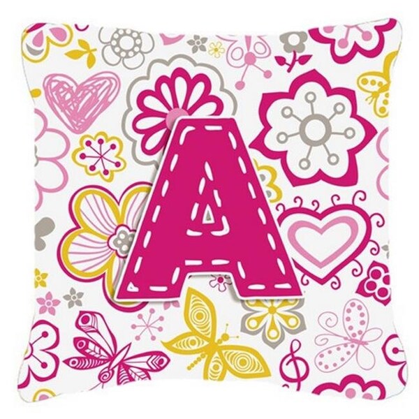 Carolines Treasures Carolines Treasures CJ2005-APW1818 Letter A Flowers And Butterflies Pink Canvas Fabric Decorative Pillow - CJ2005-APW1818