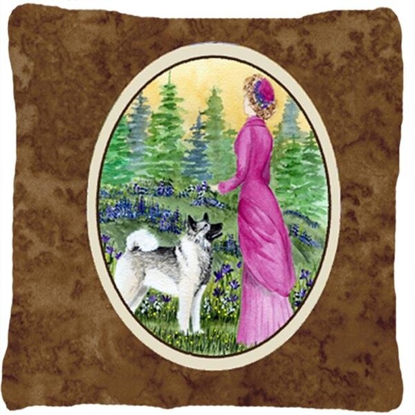 Carolines Treasures Carolines Treasures SS8154PW1414 Lady With Her Norwegian Elkhound Indoor & Outdoor Fabric Decorative Pillow - SS8154PW1414
