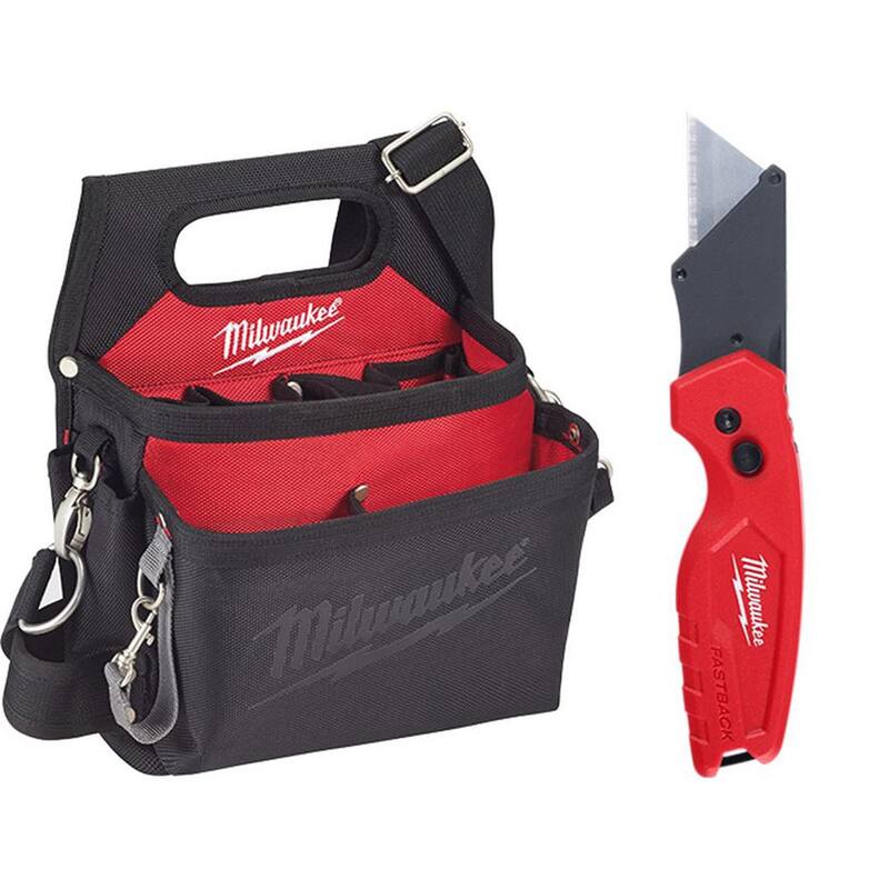 Milwaukee 15-Pocket Electricians Tool Holder with Quick Adjust Belt and FASTBACK Compact Utility Knife - 48-22-8112-48-22-1500