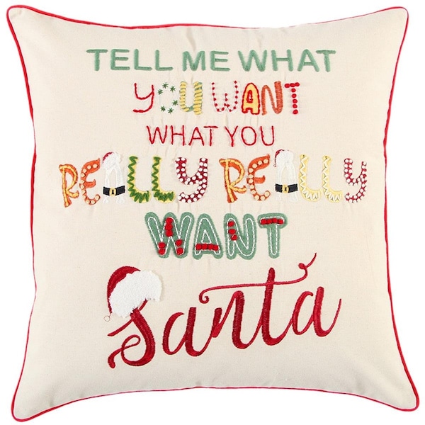Homeroots Ivory & Red Cheeky Santa Sentiment Throw Pillow - 402336