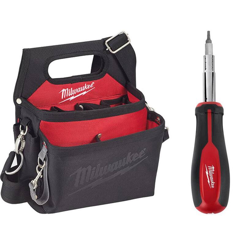 Milwaukee 15-Pocket Electricians Tool Pouch/Holster with Quick Adjust Belt and 11-in-1 Multi-Tip Screwdriver - 48-22-8112-48-22-2761