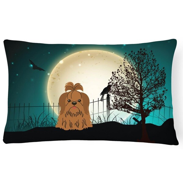 Carolines Treasures Halloween Scary Shih Tzu Chocolate Canvas Fabric Decorative Pillow - BB2276PW1216