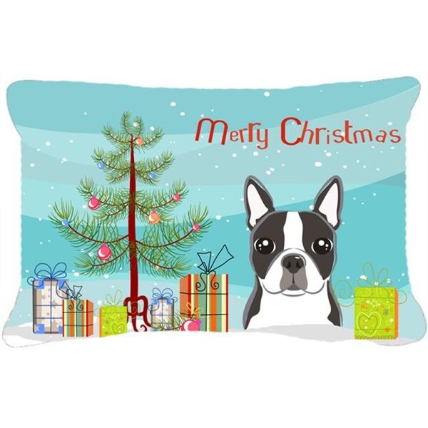 Carolines Treasures Carolines Treasures BB1575PW1216 Christmas Tree & Boston Terrier Fabric Decorative Pillow - BB1575PW1216