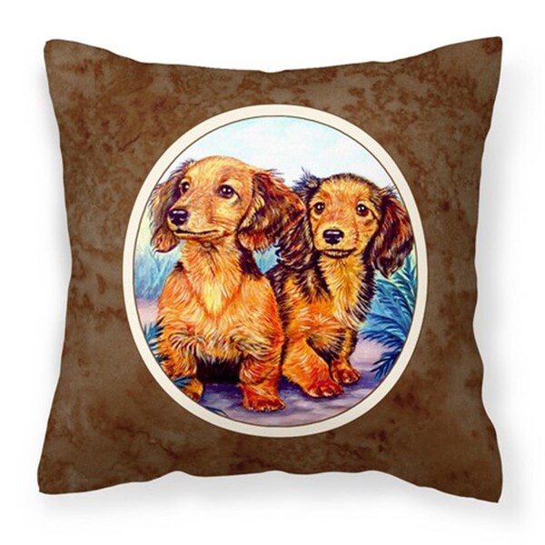 Jensendistributionservices Long Hair Red Dachshund Two Peas Fabric Decorative Pillow - MI2549438