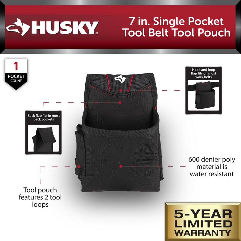 Husky 7 in. Single Pocket Tool Belt Pouch - HD00102
