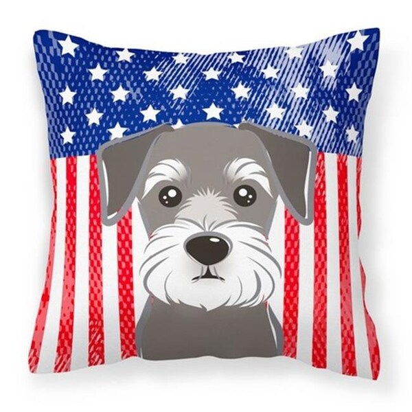Carolines Treasures Carolines Treasures BB2136PW1414 American Flag & Schnauzer Fabric Decorative Pillow; 14 x 3 x 14 in. - BB2136PW1414