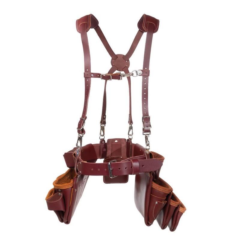 SITE GEAR 16 in. Brown Leather 15-Pocket Pro Framer's Combo Tool Pouch with Suspenders (5-Piece) - 51-15089S-L