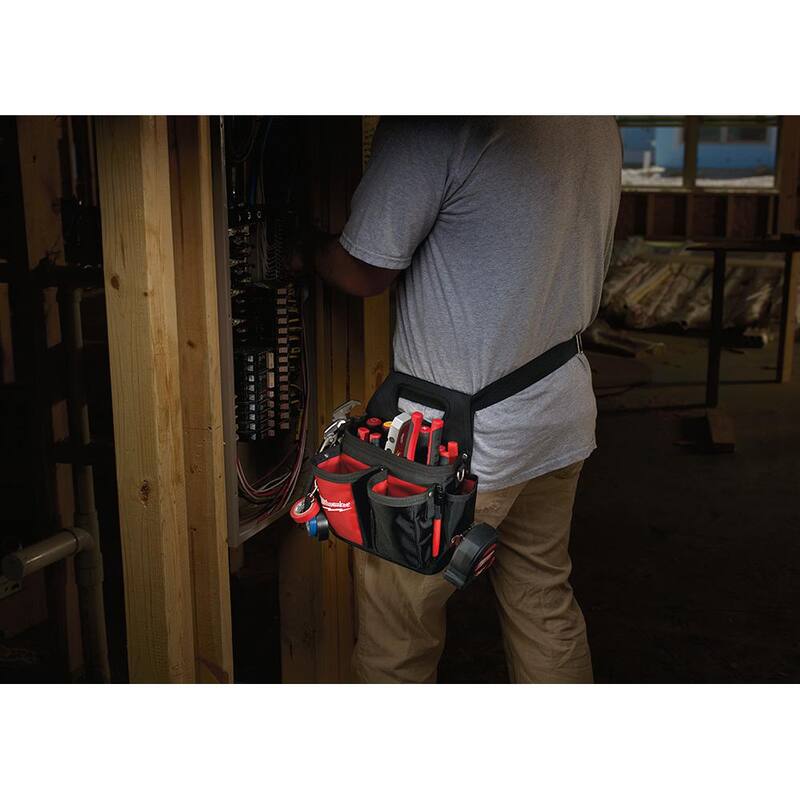 Milwaukee 15-Pocket Electricians Work Pouch/Holster with Quick Adjust Belt with 3 in. Lockback Knife - 48-22-8112-48-22-1940