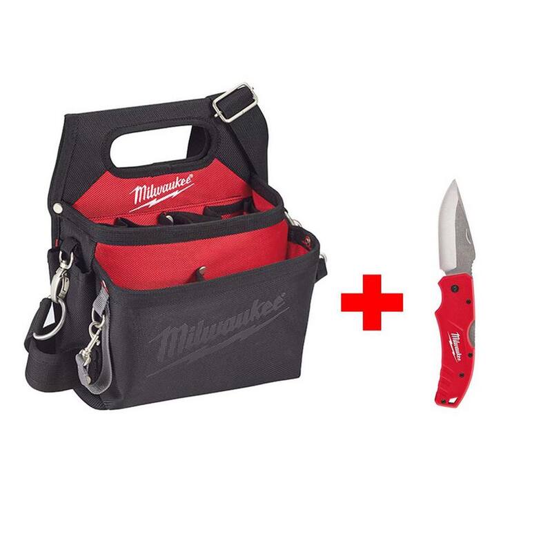 Milwaukee 15-Pocket Electricians Work Pouch/Holster with Quick Adjust Belt with 3 in. Lockback Knife - 48-22-8112-48-22-1940