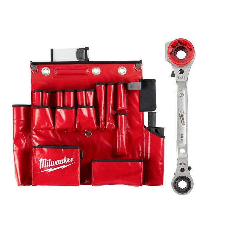 Milwaukee Lineman's Aerial Tool Apron with Lineman's 5-In-1 Ratcheting Wrench with Smooth Strike Face (2-Piece) - 48-22-8290-48-22-9216