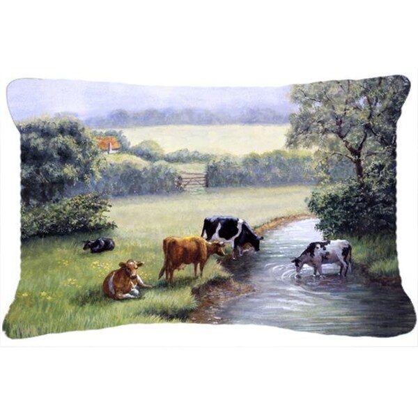 Carolines Treasures Carolines Treasures BDBA0350PW1216 Cows Drinking at the Creek Bank Fabric Decorative Pillow - BDBA0350PW1216