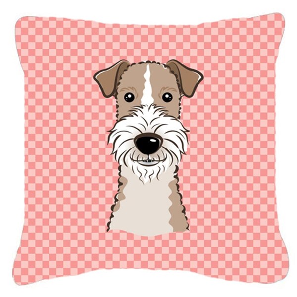 Jensendistributionservices Checkerboard Pink Wire Haired Fox Terrier Fabric Decorative Pillow, 14 x 14 In. - MI2555371