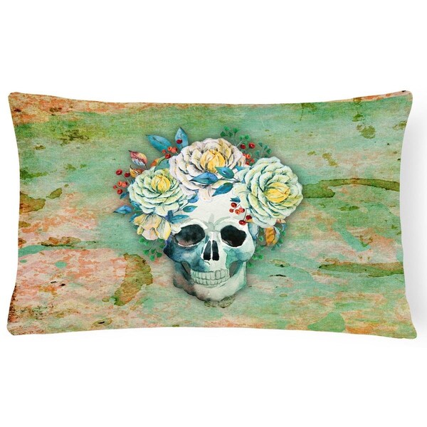 Jensendistributionservices Day of the Dead Skull with Flowers Canvas Fabric Decorative Pillow - MI2550421