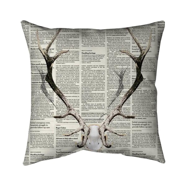 Fondo 26 x 26 in. Deer Horns on Newspaper-Double Sided Print Indoor Pillow - FO3336312